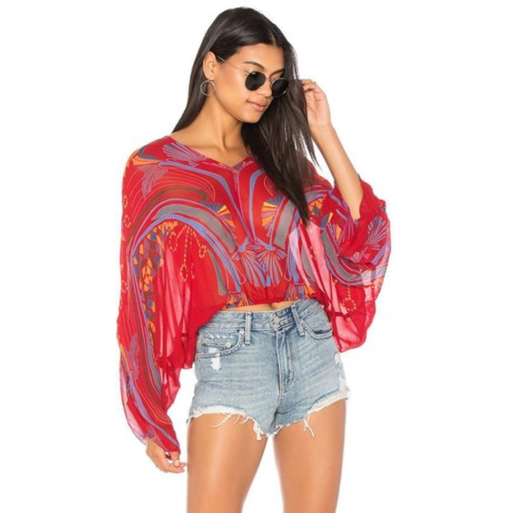 Free People Red Boho Beneath The Sea Lightweight Blouse - Picture 9 of 9